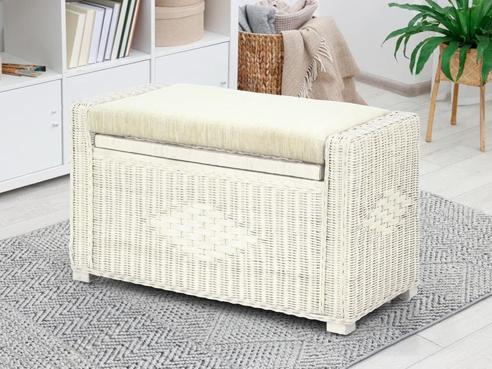 Bruno Handmade 32 Inch Rattan Wicker Chest Storage Trunk Organizer Ottoman W/...