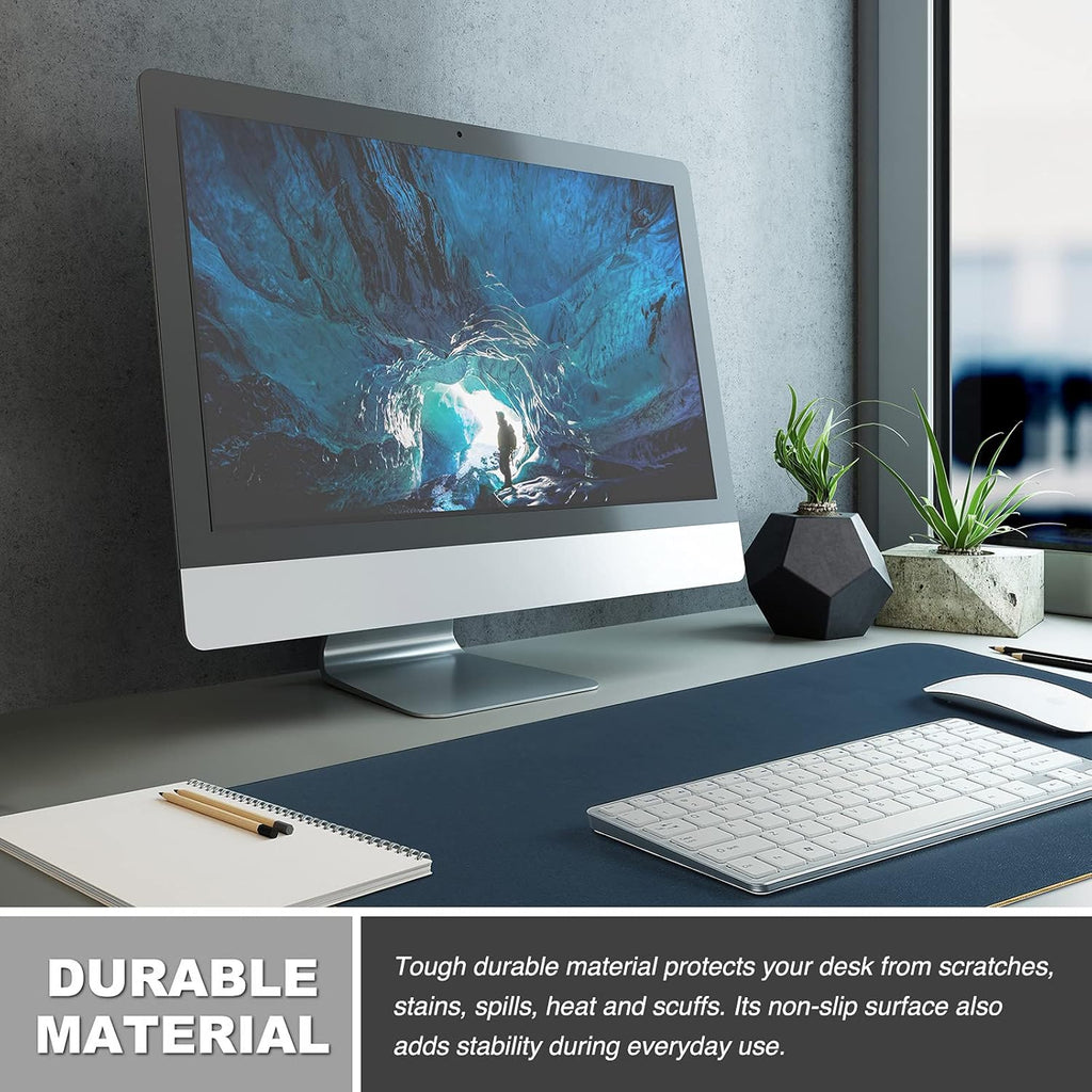 K KNODEL Large Office Leather Desk Mat, Mouse and Keyboard Pad, Computer and Laptop Mat, Desktop Protector and Cover, Writing Pad and Blotter (31.5"x15.7", Dark Blue)