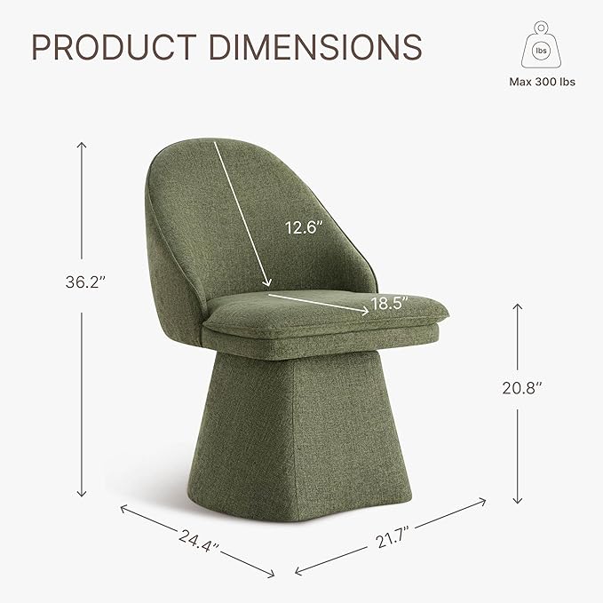 Swivel Dining Chairs Set of 4, Upholstered Mid Century Modern Deskchair with Round Back, Linen Fabric Kitchen Chairs for Dining Room, Bedroom, Dressing Room, Green