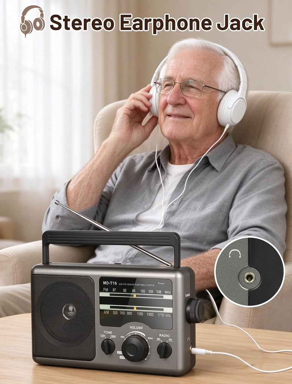 AM FM Portable Radio Battery Operated by 4X D Cell Batteries Or AC Power