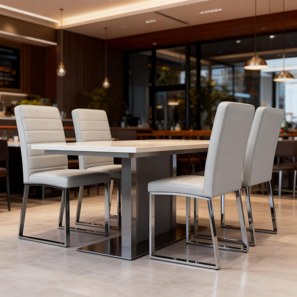Modern Dining Chairs Set of 4, Grey Faux Leather Kitchen Chairs, Upholstered ...