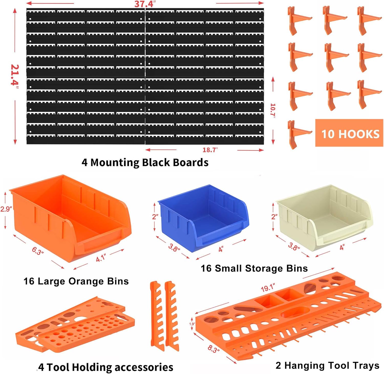 52PCS Wall Mounted Storage Bins Garage Storage Drawers with 4PCS Wall Mounting Peg Boards Workshop Parts Rack Container Tool Organizer Easy Access Compartments for Hardware Crafts Office Supplies