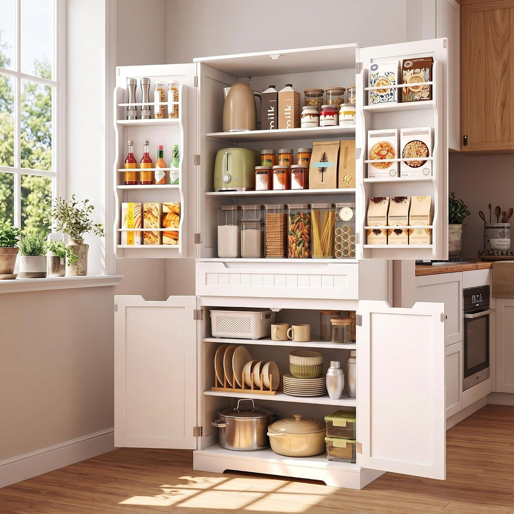 Gizoon Tall Kitchen Pantry Cabinet with Doors and Adjustable Shelves, White |...