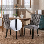 Grey Velvet Dining Chairs Set of 2, Upholstered Dining Room Chairs with Back Ring Pull Trim and Solid Wood Legs,Tufted Wingback Kitchen Chairs for Dining Room,Living Room,Kitchen(Grey)