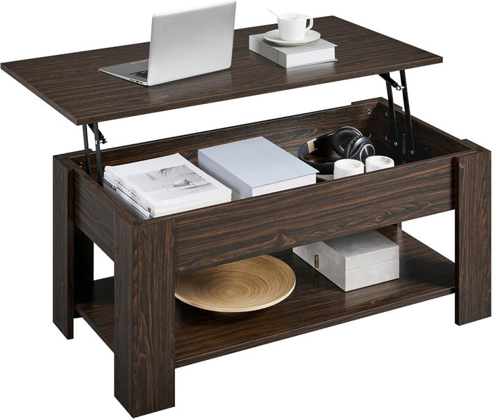Yaheetech Lift Top Coffee Table with Hidden Storage & Shelf, Espresso,38.6"