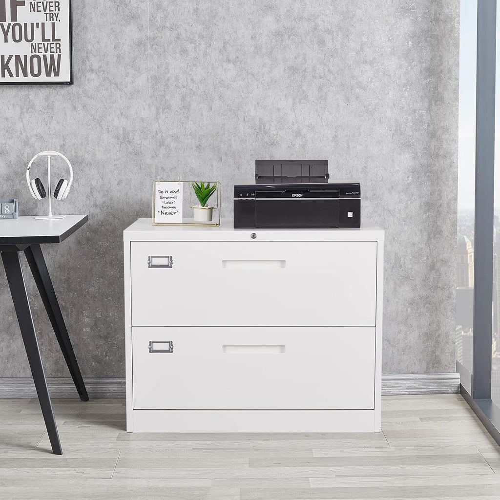 2 Drawer File Cabinet, Lateral Filing Cabinets for Home Office, Office Storage Drawers with Lock, Hanging Files Legal/Letter A4 Size (Assemble Required,White)