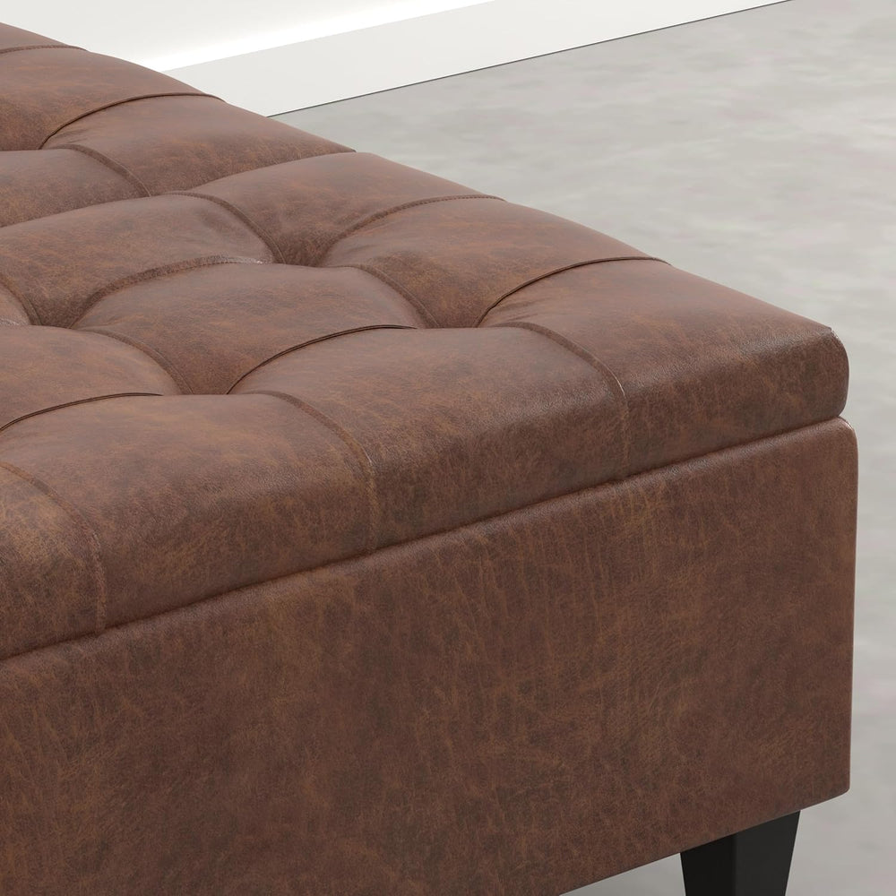 SIMPLIHOME Harrison Coffee Table Storage Ottoman - 36 inch Wide Upholstered V...