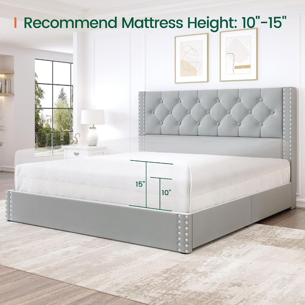LARMACE Full Size Bed Frame Upholstered Platform Bed with 4 Storage Drawers a...