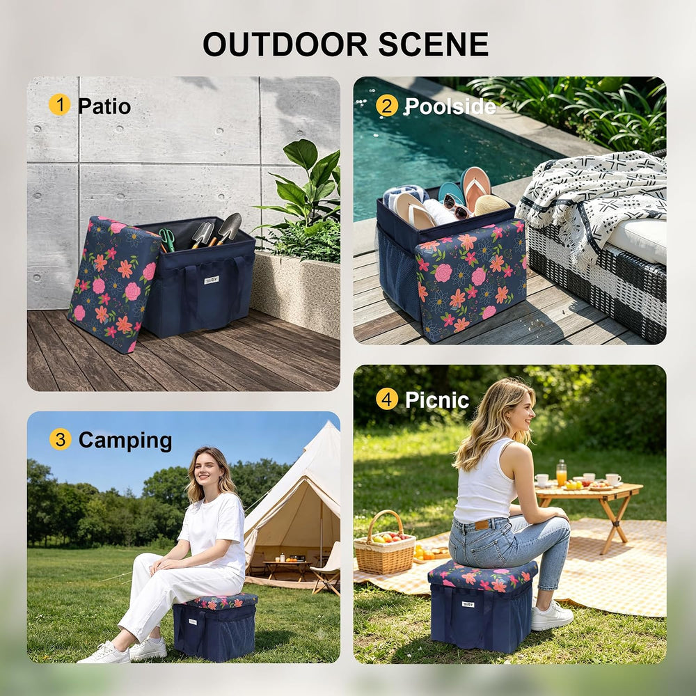 49L Floral Foldable Storage Ottoman 220lb Heavy Duty Sitting Stool | 2-in-1 S...