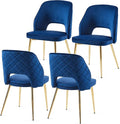 NORDICANA Modern Dining Chair Set of 4, Navy Blue Velvet Fabric Upholstered Accent Chairs with Golden Metal Legs, Round Back Side Chairs for Kitchen Living Room Bedroom