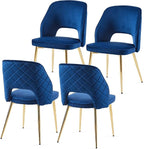 NORDICANA Modern Dining Chair Set of 4, Navy Blue Velvet Fabric Upholstered Accent Chairs with Golden Metal Legs, Round Back Side Chairs for Kitchen Living Room Bedroom