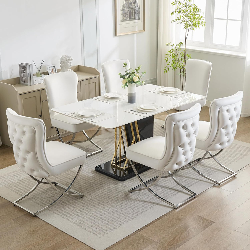 WUTUTUEE Luxury Velvet Dining Chairs, Tufted Upholstered Armless Accent Chair...