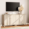 WAMPAT TV Stand Cabinets for TVs up to 75 Inches, 2-in-1 Wood Entertainment Center with Doors and 6 Compartments, 70.8" Modern Media Console Table with Storage for Living Room Bedroom, Natural Oak