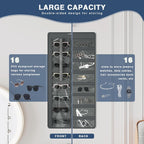 Hanging Sunglasses Organizer and Storage, 32 Slots Jewelry Holder, Gray | Protect eyewear from dust with double-sided clear compartments; roof design hangs on wall, door or closet for home/RV travel.