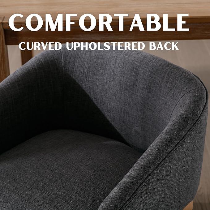 Dining Chairs Set of 8 Mid-Century Modern Dining Chairs, Linen Upholstered Kitchen Dining Room Chairs, Curved Backrest Dining Chair with Wood Legs, Charcoal