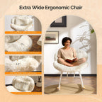 VINGLI 25.6" Extra Wide Criss Cross Nursery Rocking Chair,Cute Curved 115° Reclining Armless Glider,Plush Small Rocker w/Pillow & Solid Wood for Indoor,Bedroom, Living Room,Fluffy Fleece,White