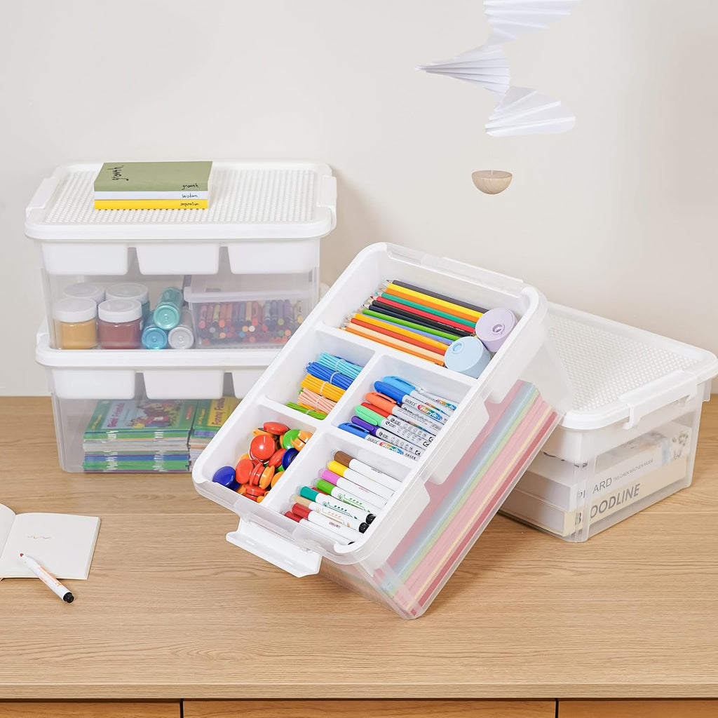 Citylife 17 QT Storage Box with Building Baseplate Lid and Removable Tray Office Organization Kitchen Organization Toy Storage Bead, Tool, Sewing, 2 Packs