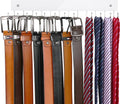 Belt Hanger Wall Mounted, Wooden Belt Organizer Max 12 Storage Capacity, 180° Rotating Space Saving Hangers for Ties, Tank Tops, Scarves, Bras, Keys, Bags White 1 Pack