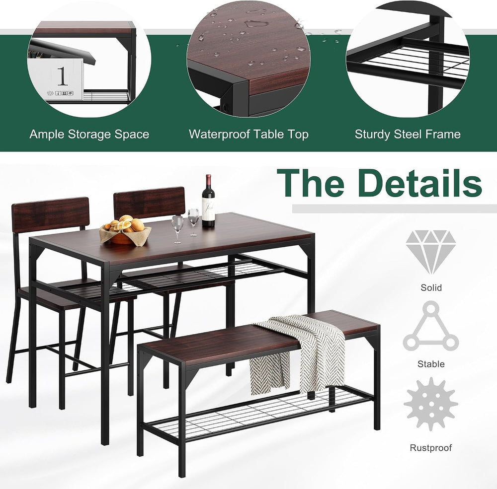Shintenchi Kitchen Table Chairs Set of 4 with Bench and Chairs, Dark Walnut |...