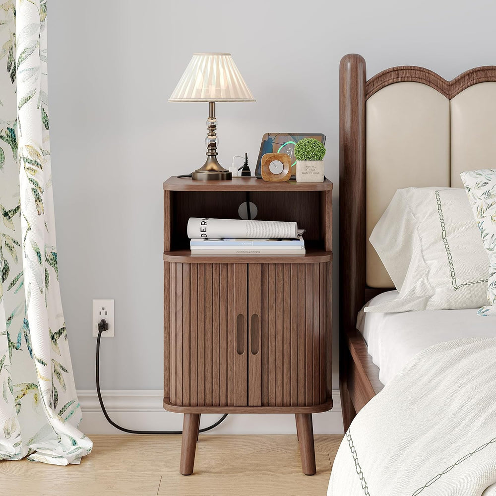 Whalefall Night Stand Set of 2 with Charging Station, Mid Century Modern Flut...