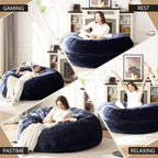 Bean Bag Chair for Adults Soft Comfy Bean Bag for Adults, Cozy Reading Chair, Large Round Bean Bag Couch, Versatile Living Room & Bedroom Chairs (Blue, 5FT)