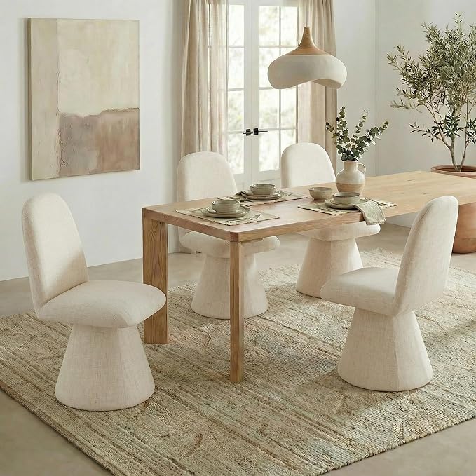 Swivel Dining Chairs Set of 1, Modern Upholstered Dining Chair Mid Century Kitchen Chairs with Wave Shaped High Back, 360 Degree Rotating Vanity Chair for Dining Room, Bedroom, Farmhouse, Sand