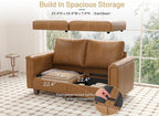 SITJOY 65" Faux Leather Modular Sectional Sofa with Storage, Mid Century Modern Sectional Couches for Living Room, Soft Padded Armrests, Loveseat Sofa, Brown