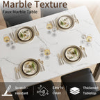5-Piece Dining Table Set for 4, Faux Marble Top Kitchen Table with 4 Upholstered Chairs, Sturdy Metal Frame Space Saving Dinner Set for Small Spaces Apartments, White & Black