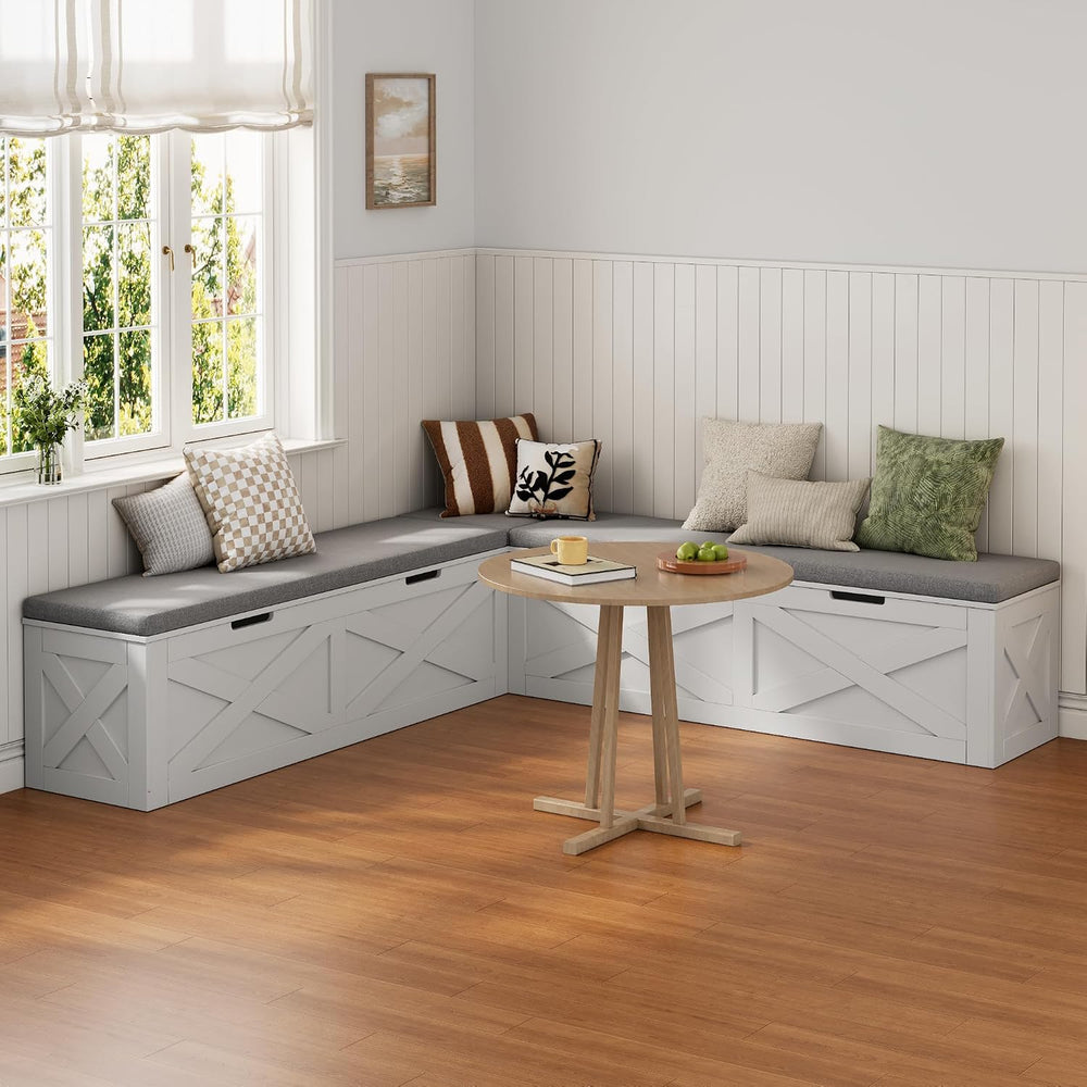 Mekminop Kitchen Breakfast Nook Bench with Cushions, L Shape Corner Storage B...