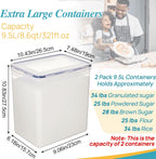 Vtopmart 9.5L 2 Pack Extra Large Flour Sugar Storage Containers for 25lbs flour, Airtight Kitchen Pantry Organization Canisters with Lids for Bulk food, Rice, Baking Supplies, BPA Free, Black