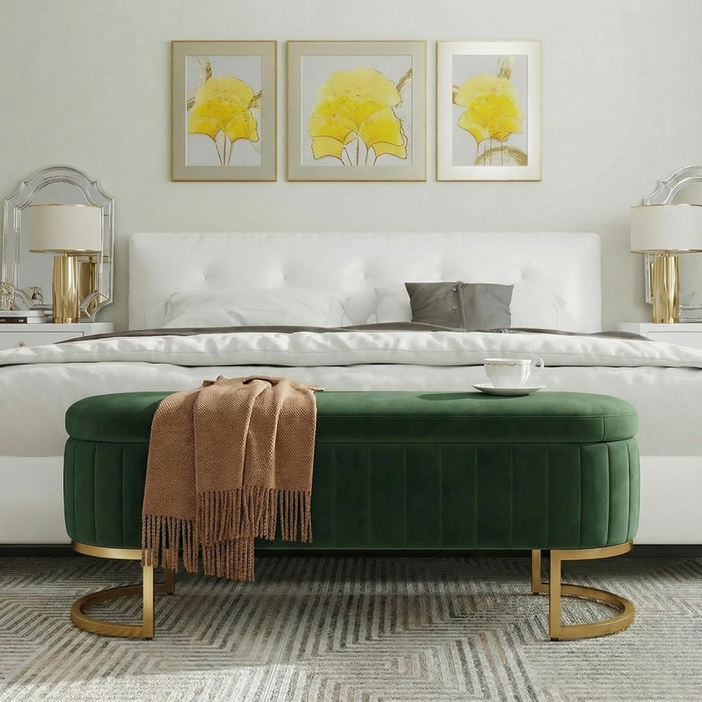 65" Velvet Storage Ottoman Bench End of Bed for Bedroom Entryway Green |...