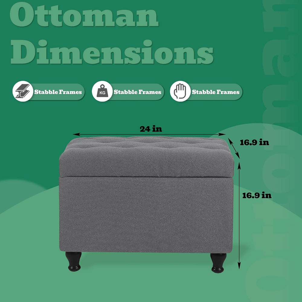 Ottoman with Storage 24'' Storage Ottomans Fabric Ottoman Footstools ...