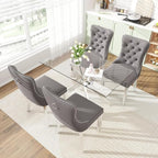 51 Inch Glass Dining Table Set for 4, Rectangular Glass Kitchen Table with 4 Upholstered Velvet Accent Chairs, 5 Piece Modern Dining Room Set, for Home, Apartment, Small Spaces - Grey Silver