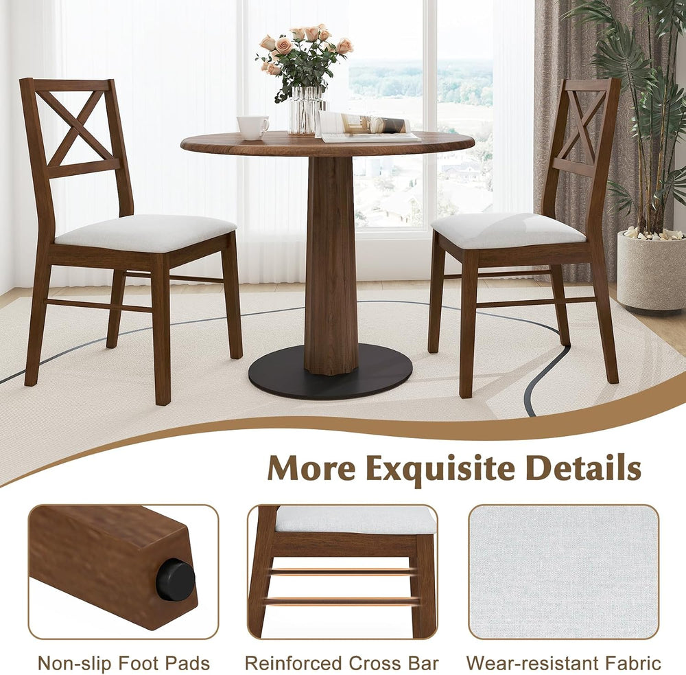 COSTWAY Wood Dining Chairs Set of 4, Upholstered Farmhouse Modern Dining Room...