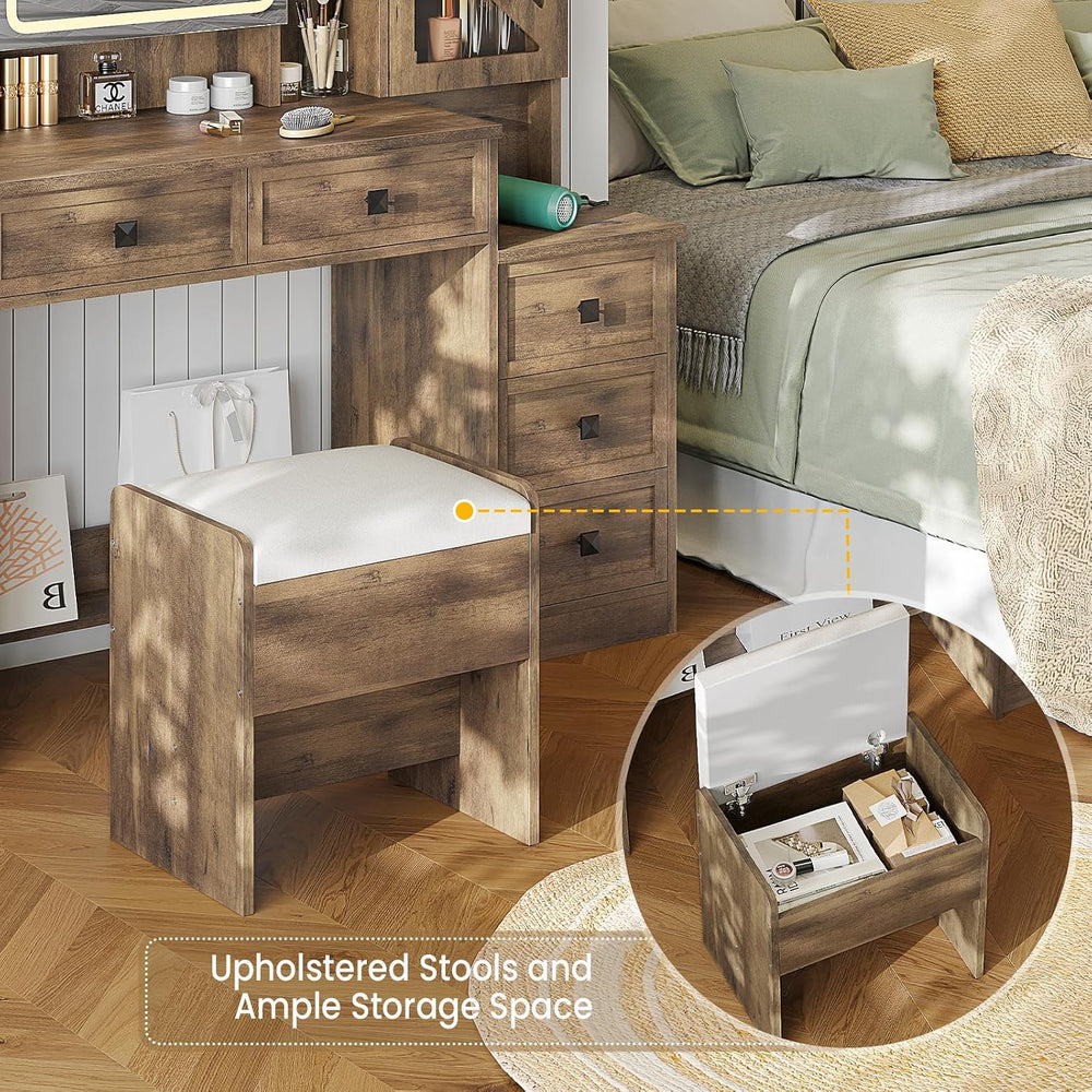AOGLLATI Farmhouse Vanity Desk with Mirror and Lights, Makeup Vanity Set with...