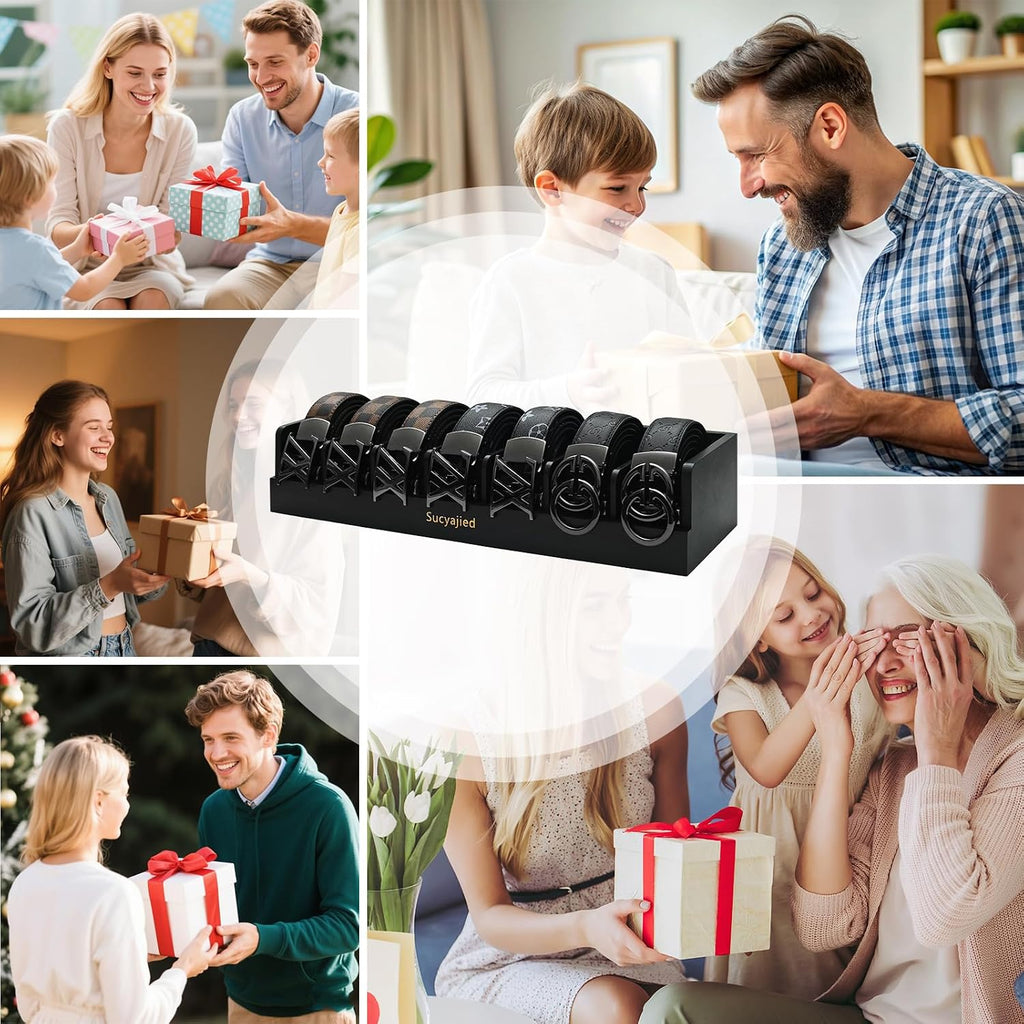Belt Organizer, Black, 7 Compartments | Bamboo Storage Box, For Closet and Drawer, Belt Holder Case, For Tie and Belt, For Men and Women