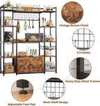 IRONCK Bakers Rack with Power Outlet, Coffee Bar Cabinet, Vintage Brown | Built-In Power Outlet. 55-inch countertop fits microwaves. Wine glass holder, 5 hooks, 2 cabinets. P2 MDF. Anti-tip.