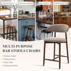 COLAMY Bar Stools Set of 2, Counter Height BarStools with Back, Mid Century Modern Upholstered, with Wood Legs for Kitchen Island Dining Room, Camel