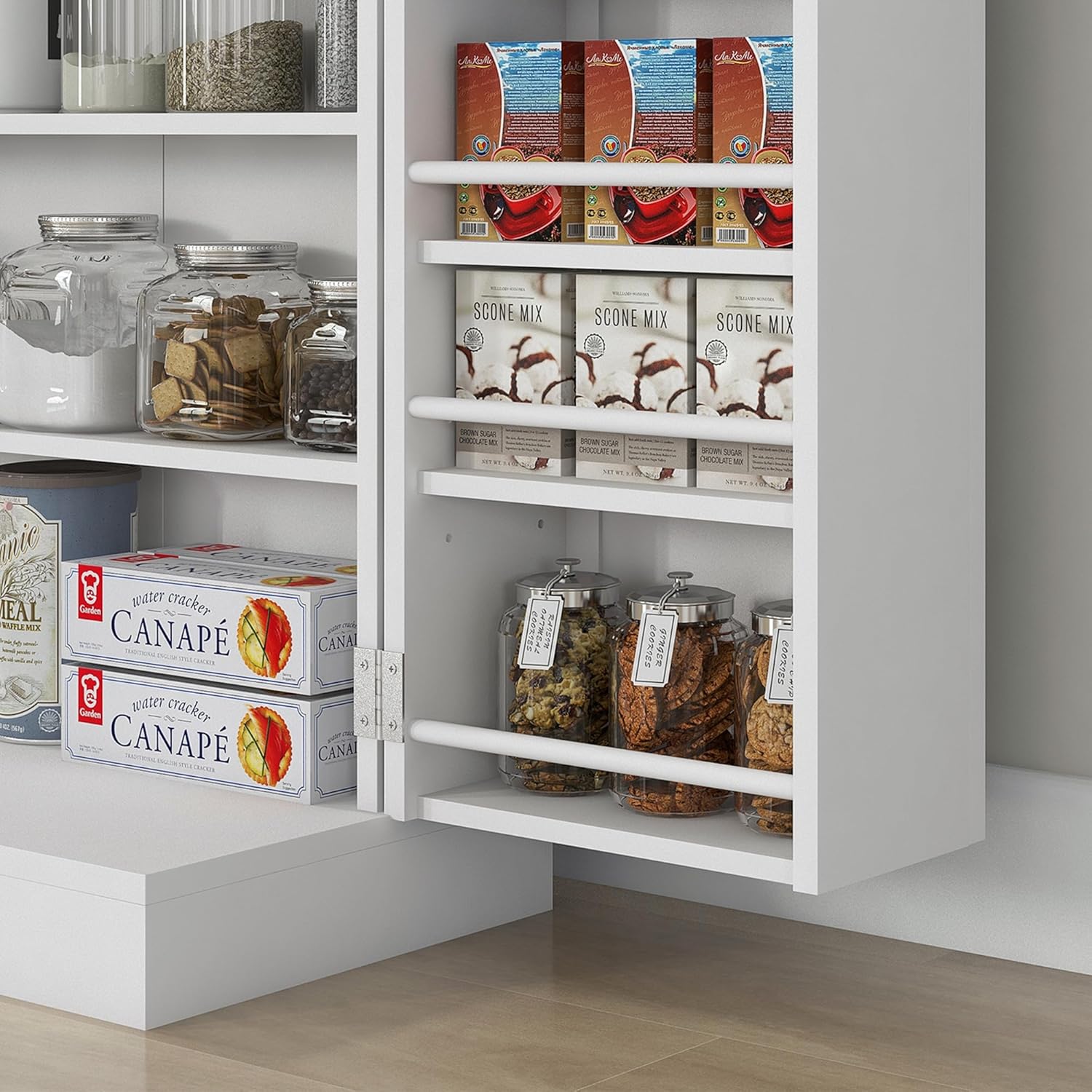 Anwick 5-Tier Kitchen Pantry Cabinet,Freestanding Buffet Cupboard with Doors & Adjustable Shelves,41" Food Pantry Storage Cabinets for Small Dining Room Living Room (White)