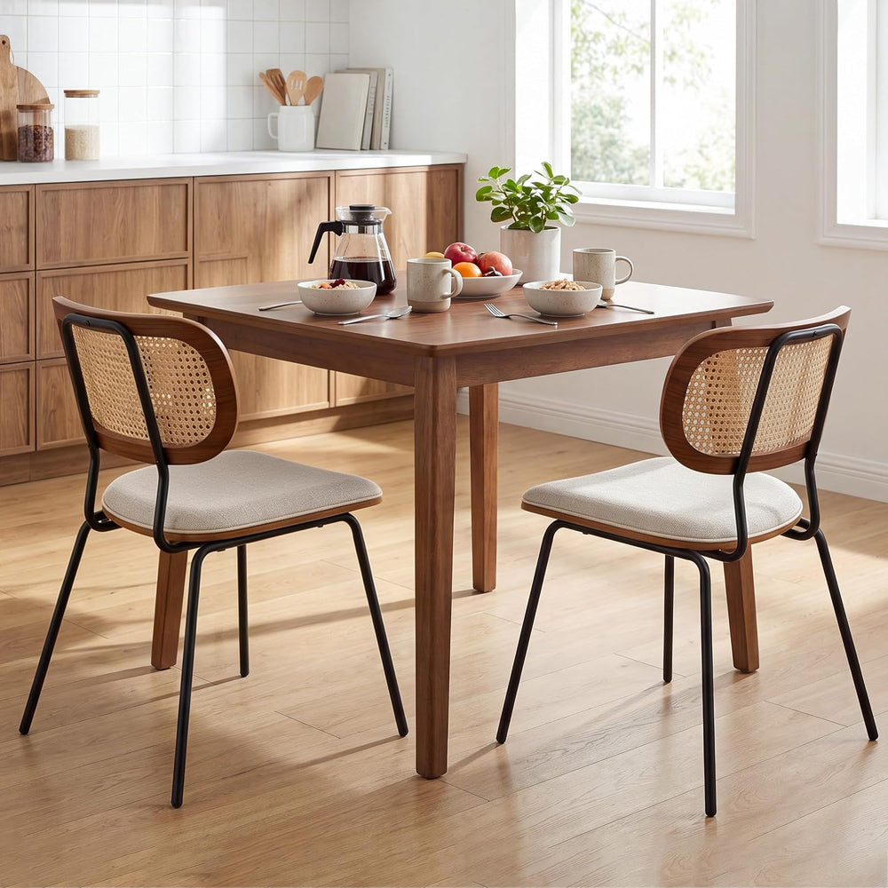 AQG Rattan Dinner Chairs Set of 2 Mid-Century Modern Upholstered FA Leather C...