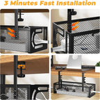 Under Desk Cable Management Tray, 15.7'' No Drill Steel Desk Cable Organizers, Wire Management Tray Cable Management Rack (1 Pack-Black)