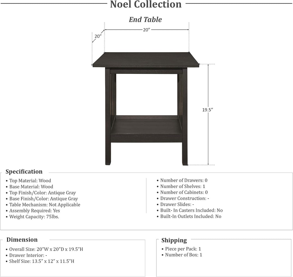 Lexicon Noel 3-Piece Coffee Table Set, Antique Gray