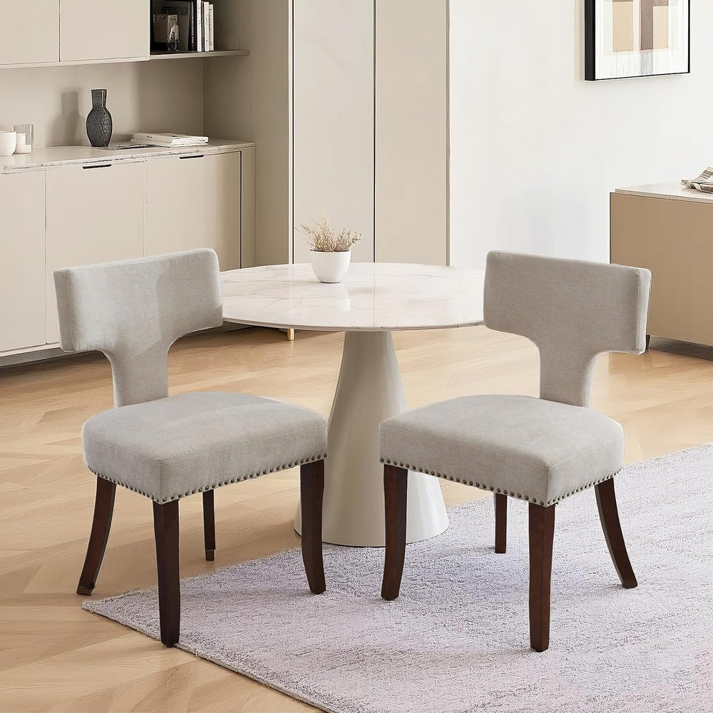 Mid Century Modern Farmhouse Dining Chairs Set of 2, Linen Upholstered with C...