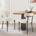 Sweetcrispy Dining Chairs Set of 2, Boucle Upholstered Modern Mid Century Round Kitchen Chairs with Curved Backrest & Metal Legs for Vanity, Living Room - Beige