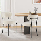 Sweetcrispy Dining Chairs Set of 2, Boucle Upholstered Modern Mid Century Round Kitchen Chairs with Curved Backrest & Metal Legs for Vanity, Living Room - Beige