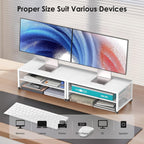 Desk Organizers and Accessories, 2-Tier Metal Computer Monitor Stand Riser, Desk Organizer for Monitor, Printer & Laptop Stand, Desktop Workspace Organizers for Office Supplies(White)