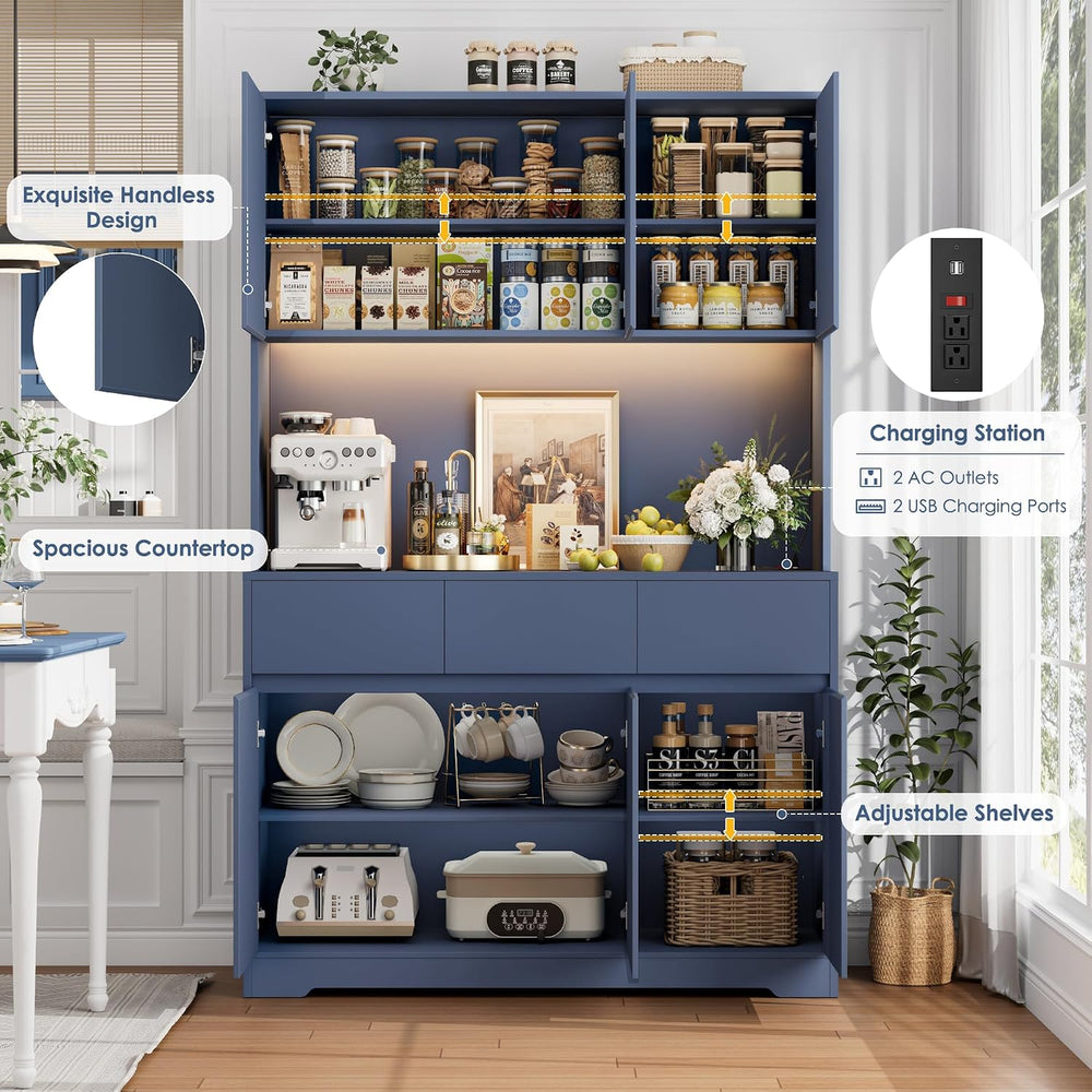 FINETONES 71" Pantry Cabinet with Power Outlets and Led Lights | Large K...