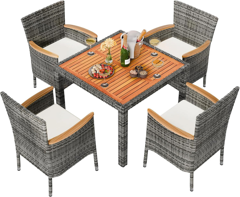 Shintenchi 5 Piece Patio Dining Set, Wicker Patio Conversation Set with Woode...