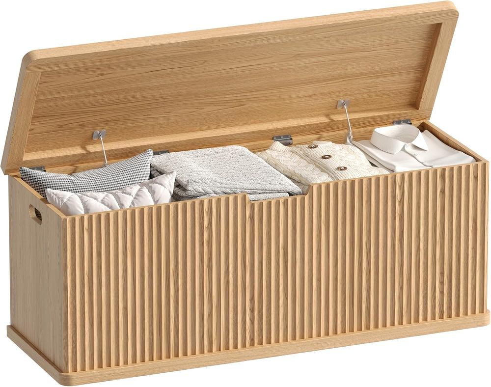 Akxomel 45.3" Fluted Storage Chest Wooden Storage Trunk 2 Safety Hinges ...