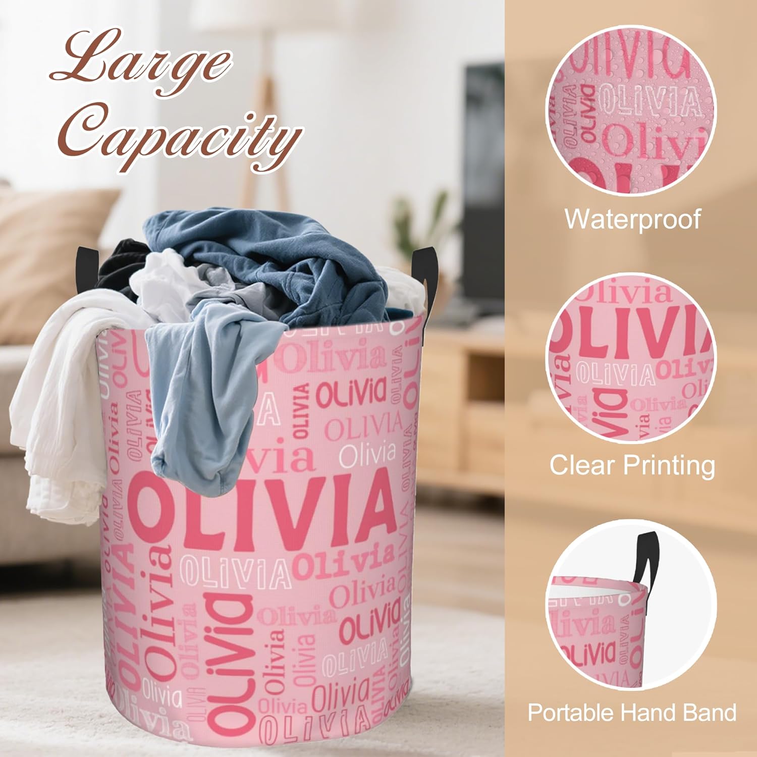 Custom Name Laundry Hamper, Personalized Laundry Basket with Name for Boys Girls Kids Men Women, Customized Name Dirty Clothes Basket Gifts for Clothes Toy Bathroom Bedroom Laundry Room Dorm